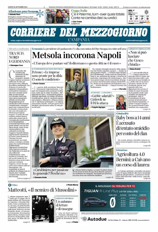 Prima-pagina-corriere del mezzogiorno-del-2024-09-26